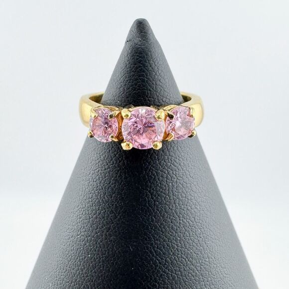 Vintage Pink Rhinestone Sterling Silver Gold Plated Ring Timeless Glamour Retro - Picture 1 of 9